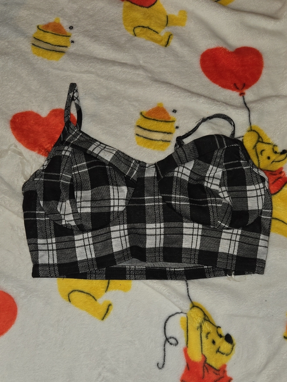 Justify Black and White Plaid Bustier Crop Top